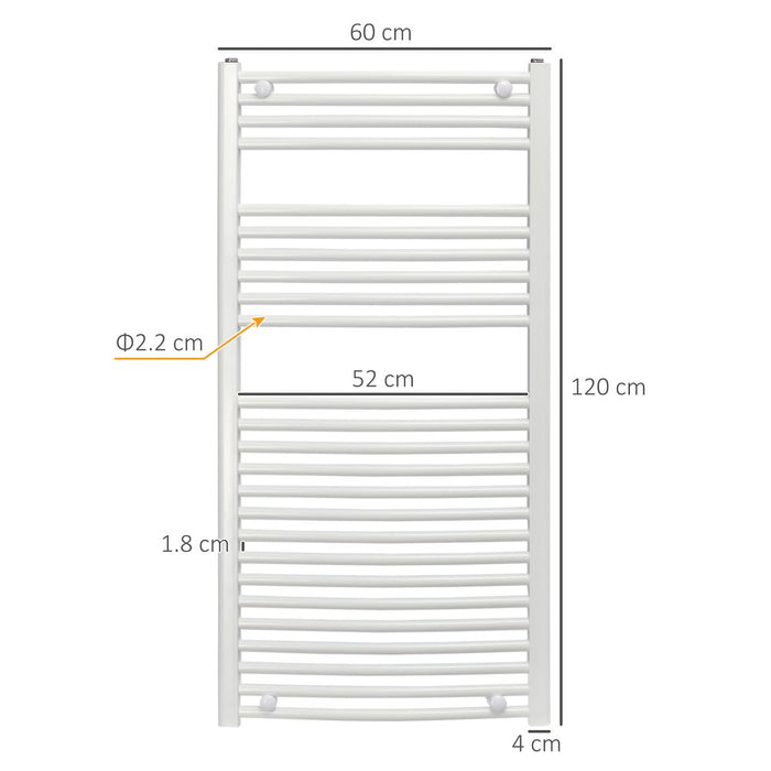 Heated Towel Rail, Bathroom Ladder Radiator 600mm x 1200mm White - HOMCOM