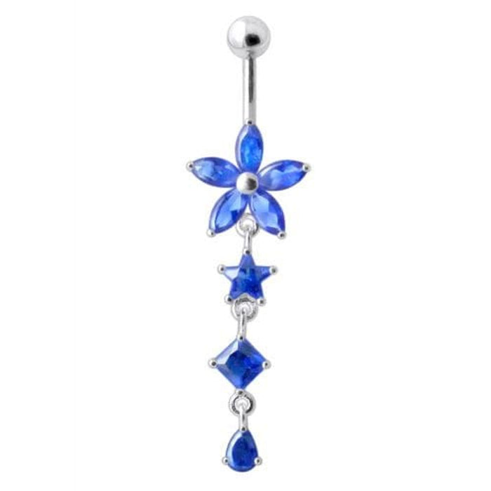 Flower Stone Studded Jeweled Flower Navel Ring