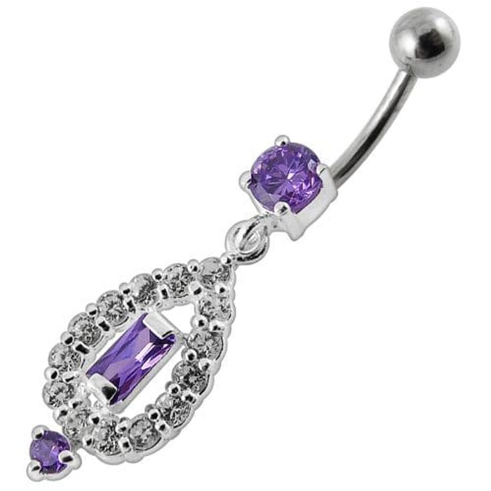 Fancy Vinatge Royal Design Jeweled Dangling Curved Belly Ring