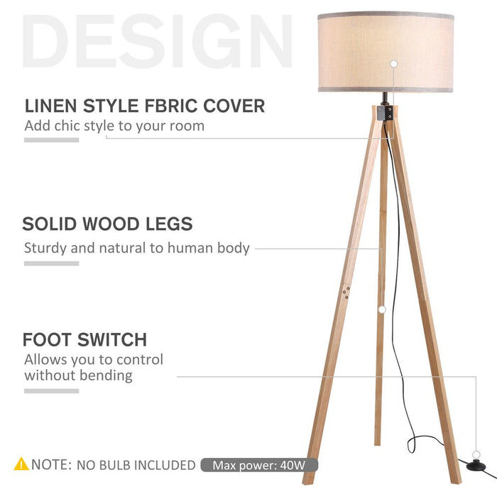 Beige Rubber Wood Tripod Floor Lamp - Professional Grade, High Quality & Stylish Home Decor & Lighting Solution