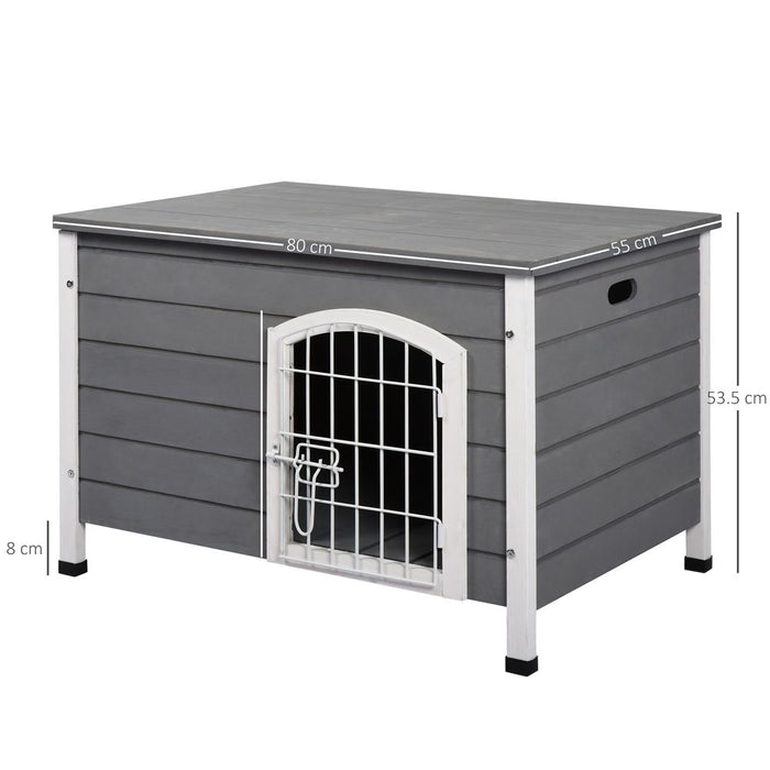 PawHut Wooden Dog Kennel Crate Pet House Wire Door Openable Top Removable Bottom Grey 80 x 55 x 53.5cm