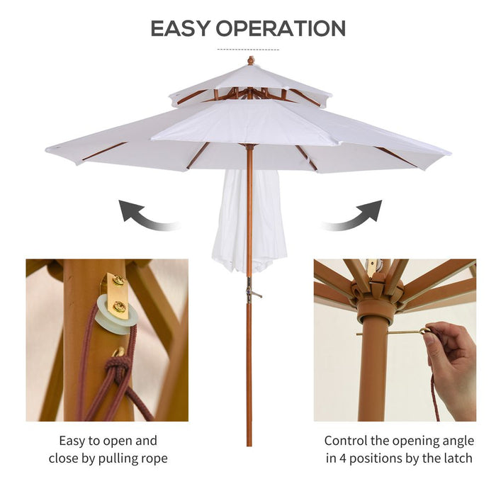 Premium Cream Wood Patio Umbrella - Ultimate Outdoor Sun Shade