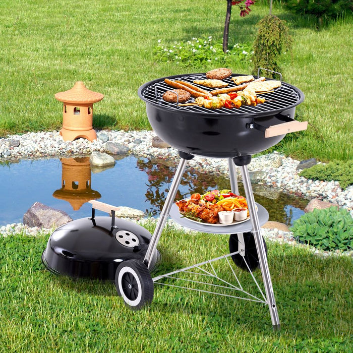 Outsunny BBQ Grill, 85H cm - Durable Steel Construction, Porcelain Enamel Lid, Air Vents, Generously Sized Grill, One-Touch Cleaning System