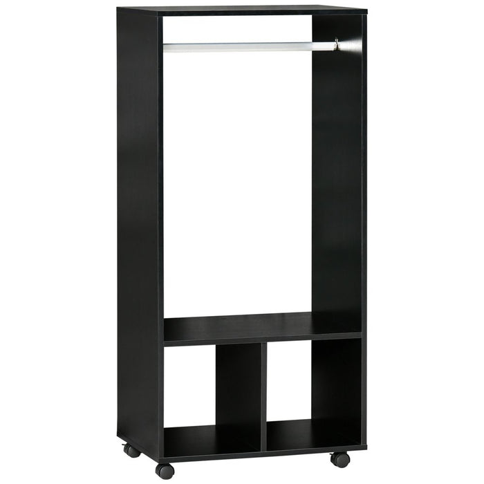 Open Wardrobe Clothes Rail Bedroom Clothes Storage Rod Shelves Black