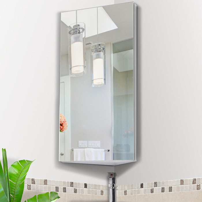 HOMCOM Wall Mount Corner Mirror Cabinet with Three Shelves, Stainless Steel Bathroom Storage Cabinet with Door