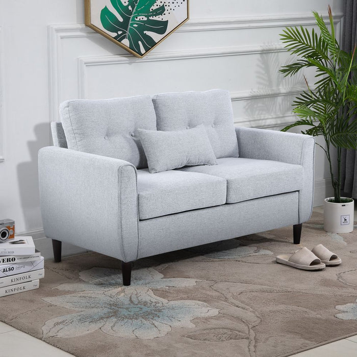 HOMCOM 2 Seater Sofa Double Sofa Loveseat Fabric Wooden Legs Tufted Design for Living Room, Dining Room, Office, Light Grey