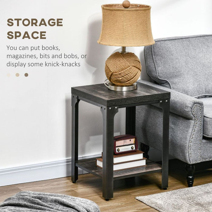 High-Quality Two-Piece Industrial Side Tables: 2-Tier, Storage, Versatile, Elegant