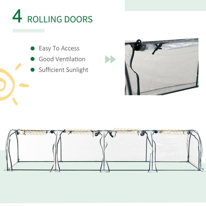 Outsunny Tunnel Greenhouse Steel Frame, Zipper Doors, Clear