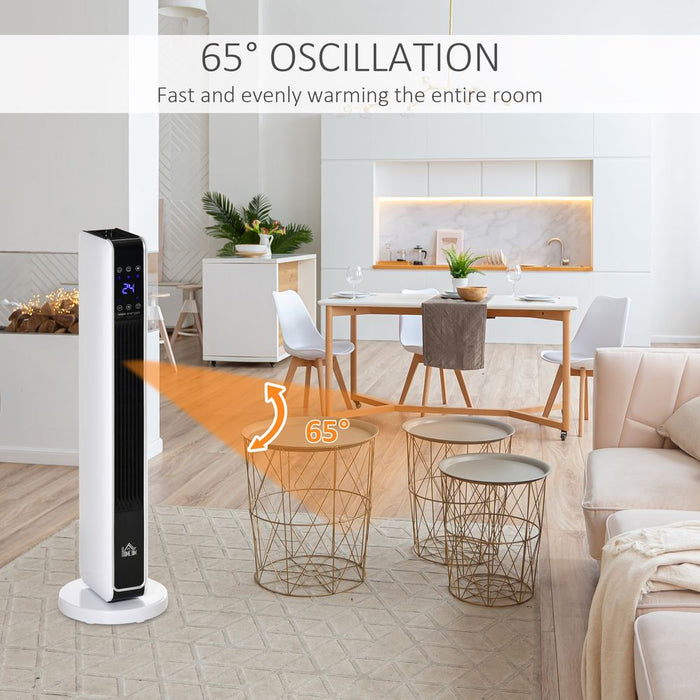 Oscillating Ceramic Tower Heater, Remote 8H Timer, 1000W/2000W