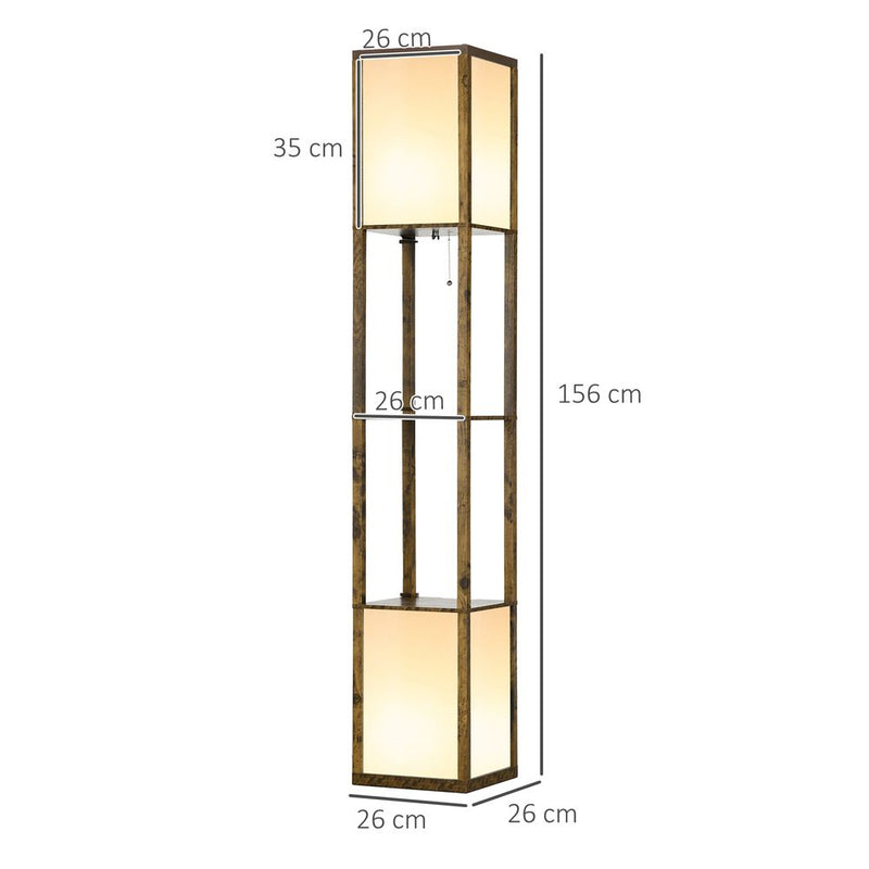 HOMCOM Shelf Floor Lamp with Dual Light, for Living Room, Bedroom, Brown