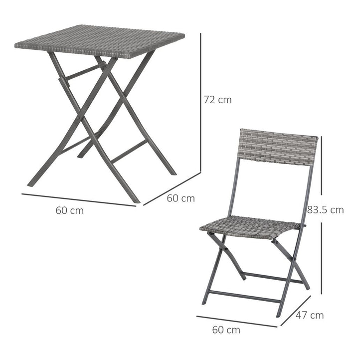 Durable Rattan Garden Bistro Set: 2 Wicker Weave Folding Chairs & 1 Square Table