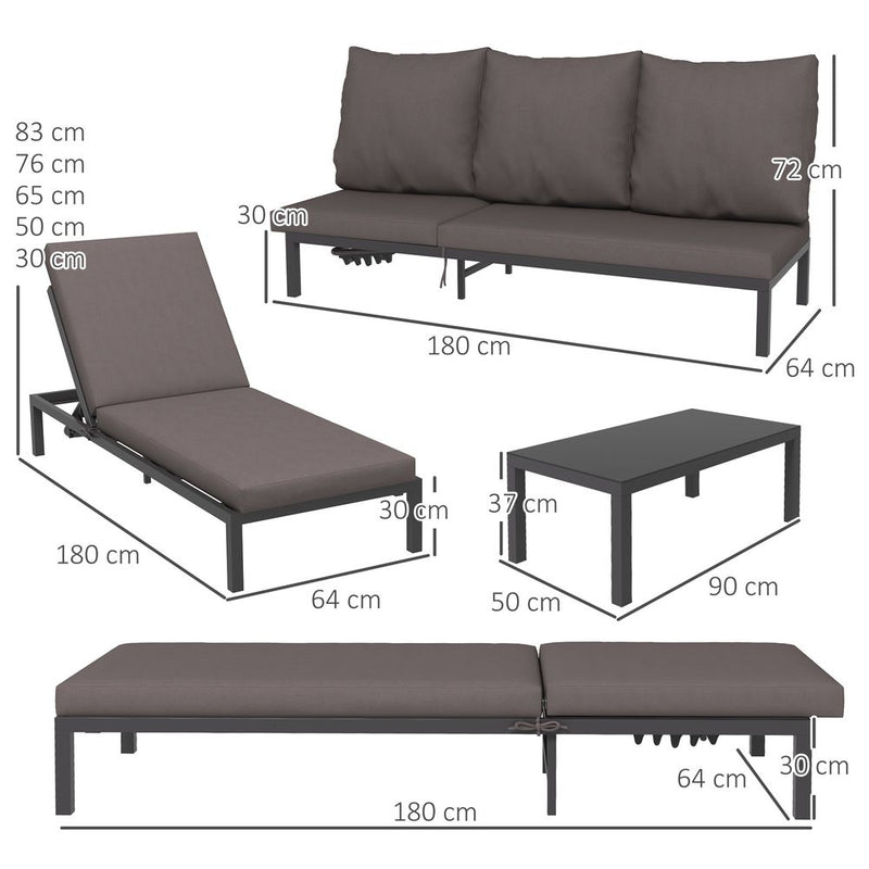 Luxury Outdoor Rattan Lounge Set, 2 Recliners+Table, Grey