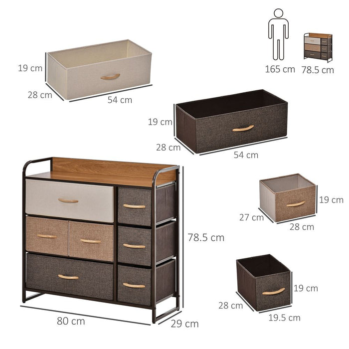 HOMCOM 7-Drawer Dresser, Fabric Chest of Drawers, 3-Tier Storage Organizer for Bedroom Hallway Entryway, Tower Unit with Steel Frame Wooden Top