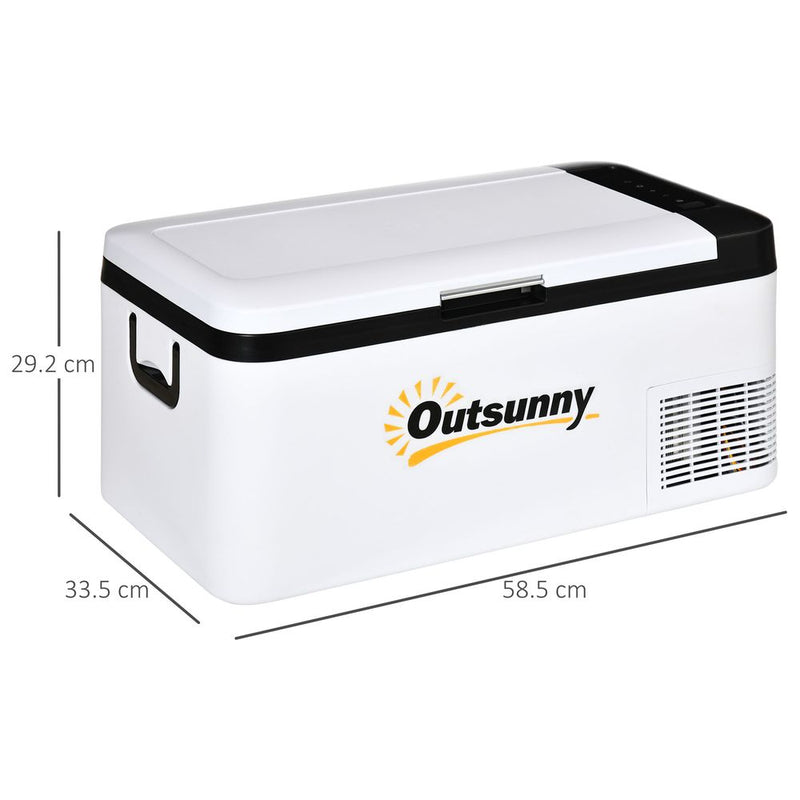 Outsunny 12V Car Refrigerator w/LED Light & Foldable Handles, 18L Portable Compressor Cooler, Fridge Freezer with 12/24V DC and 110-240V AC for Campervan RV Boat Travel