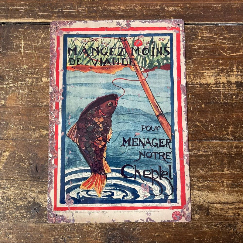 Vintage Metal Sign - Old Fishing Scene - Reproduction Retro Poster - UK Made - 40x28cm - Indoor/Outdoor Use