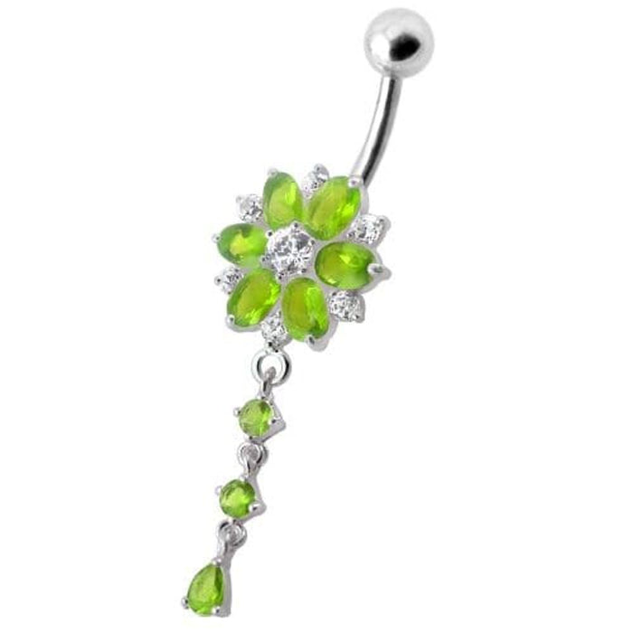 Flower Dangling Jeweled Navel Ring