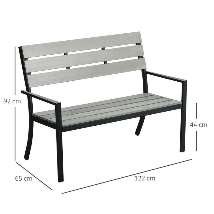 Outsunny Grey Steel Frame Garden Loveseat - Durable & Stylish 2 Seater Bench - 122x65x92cm - Perfect for Outdoor Relaxing