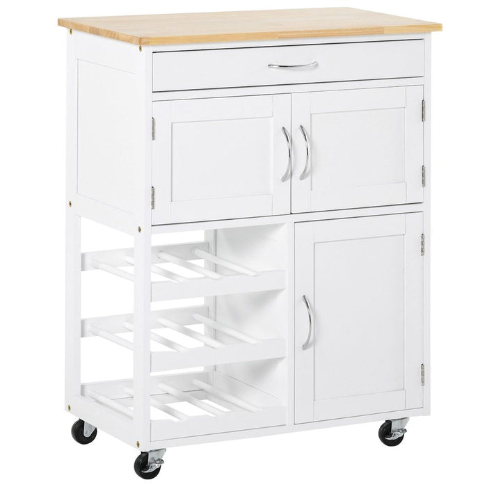 Modern Kitchen Trolley Rolling Island Storage Cart Drawer 9 Bottle Rack White