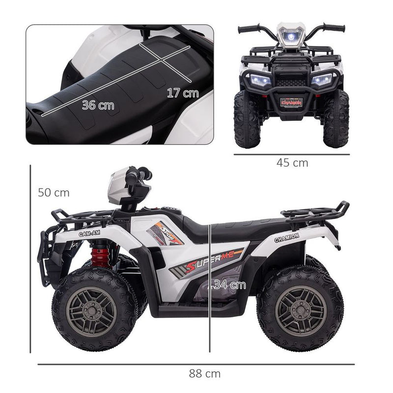 Quad Rpi White HOMCOM 12V Electric Quad Bike for Kids - LED Lights, Music - White ...