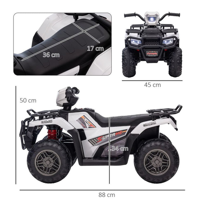 HOMCOM 12V Electric Quad Bike for Kids - LED Lights, Music - White