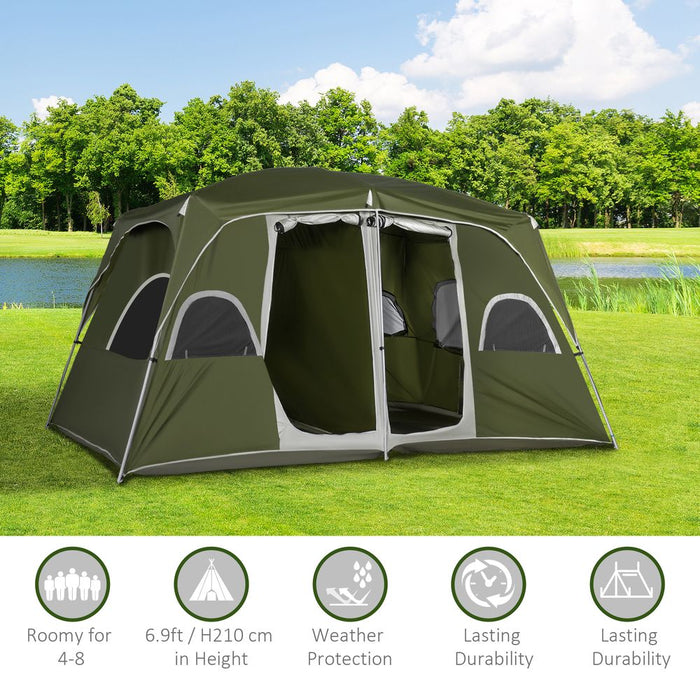 Spacious 4-8 Person Camping Tent, Easy Set Up, Green - Outsunny