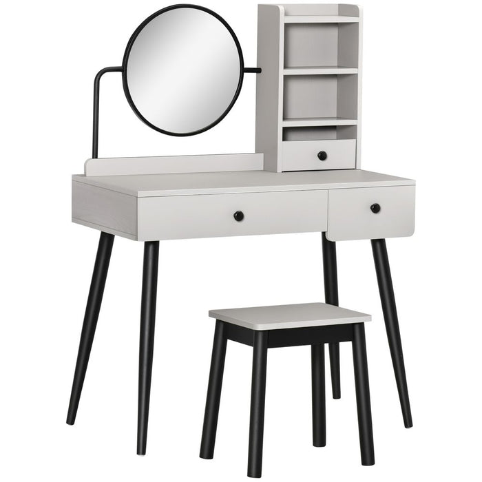 Premium Grey Dressing Table Set: 3 Drawers, Storage Shelves & Stool - High-Quality & Stylish