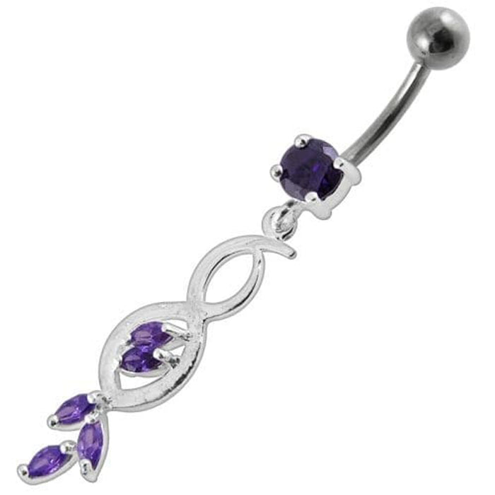 Multi Stone Jeweled Fancy Dangling SS Banana Bar Belly Ring