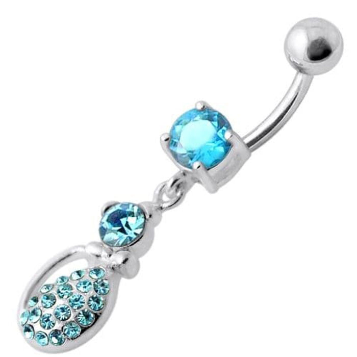 Fancy Blue Stone Tear Drop Jeweled Dangling Navel Ring