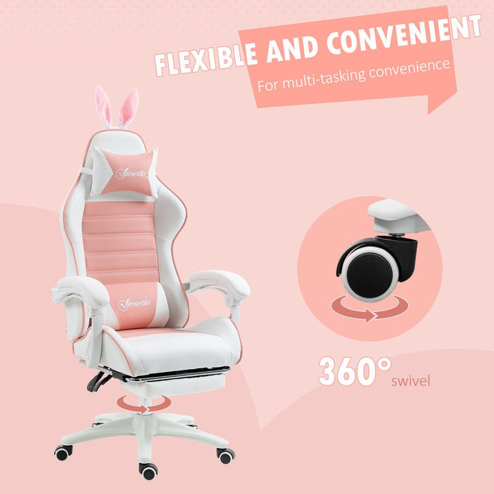 Premium Vinsetto Gaming Chair: Removable Rabbit Ears, Pink, High Quality