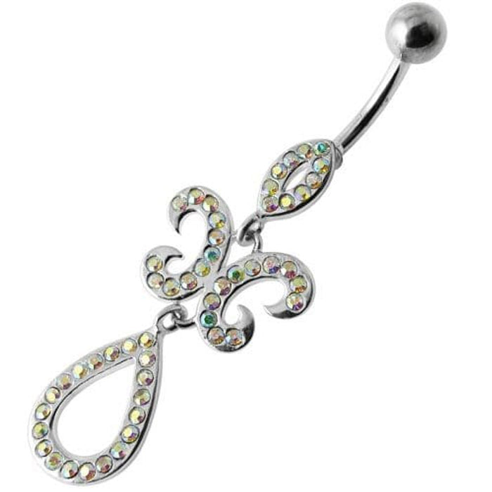 Fancy Studded Jeweled Dangling SS Bar Belly Ring