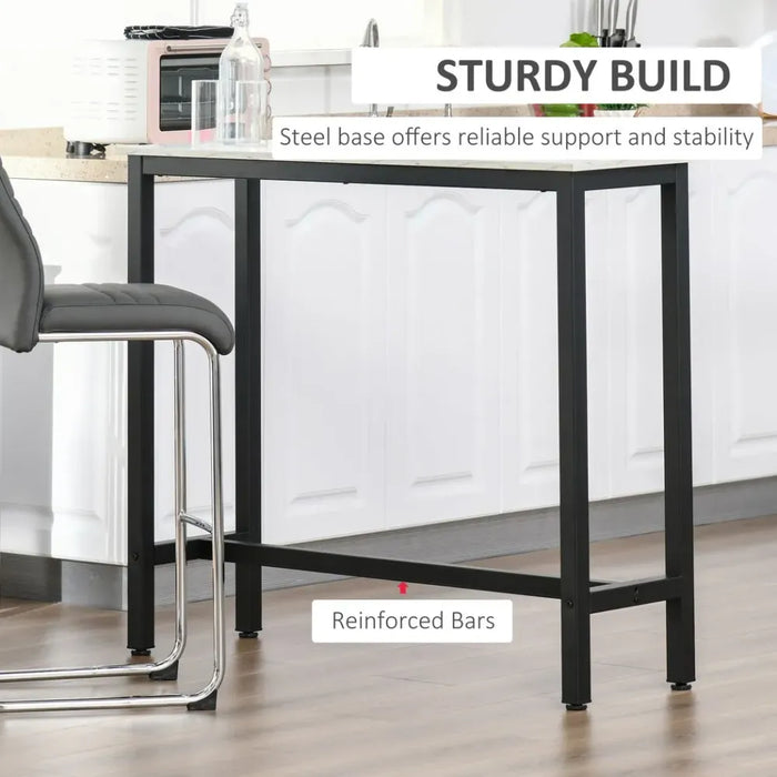 Adjustable Footpad Bar Table: White & Black Marble Grain, Sturdy Construction, Versatile & Stylish - 120W x 40D x 100Hcm