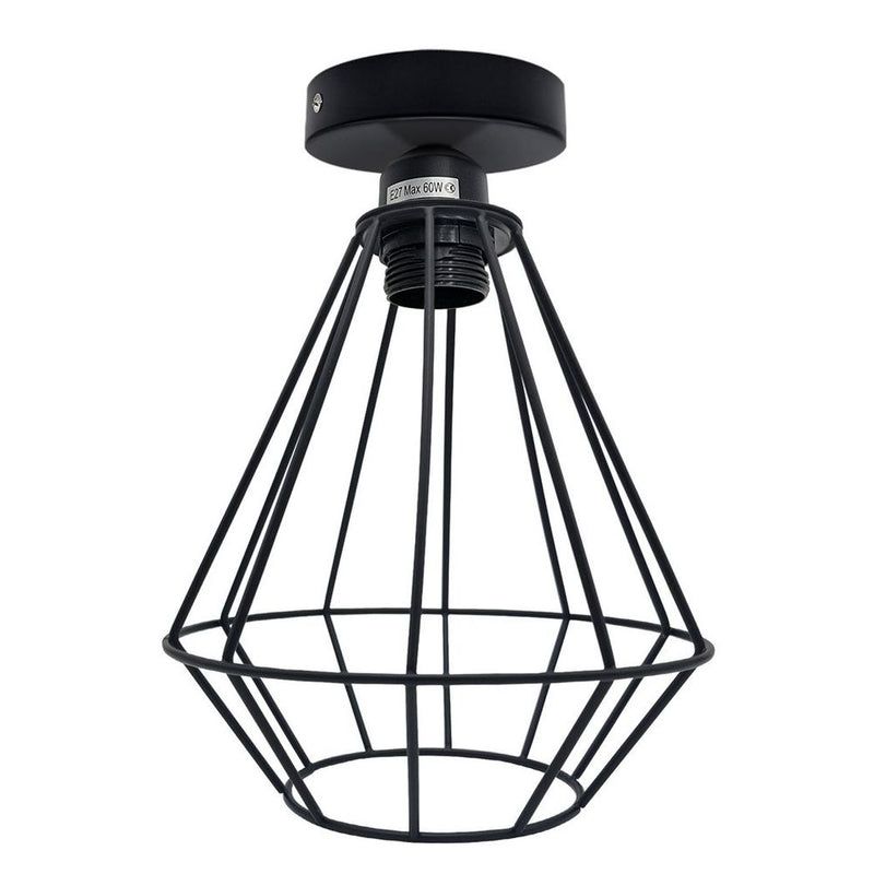 Vintage Industrial Geometric Diamond Light Fitting: E27 Holder, 60W Bulb, Metal Cage, Ceiling Mount