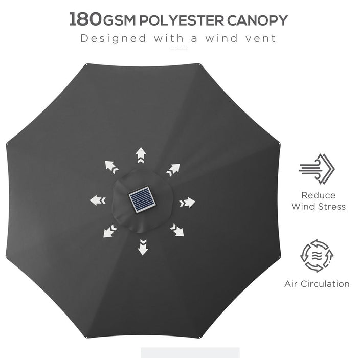 Solar Patio Umbrella w/ Lights, Outdoor Garden Parasol - Charcoal Grey | High-Quality & Versatile