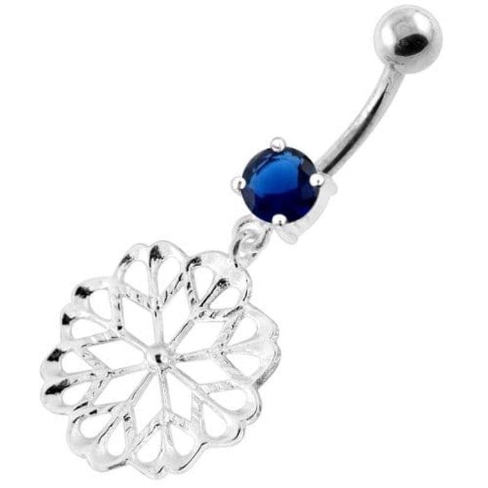 925 Sterling Silver center Jeweled Multi Point Star Cut out Belly Ring