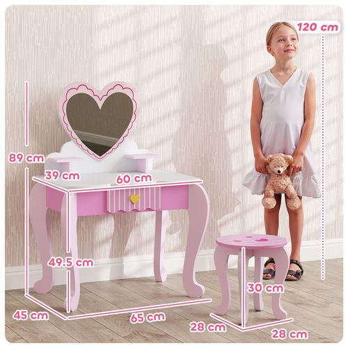 AIYAPLAY Kids Dressing Table Set, 2 PCS Children Vanity Table with Stool