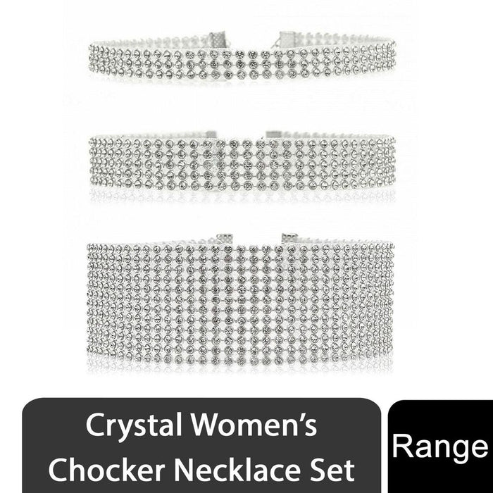 Flo Crystal Women's Chocker Necklace Set, 10mm, 16mm, or 25mm