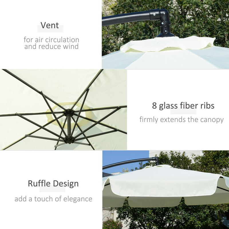 Premium 2.7m Cantilever Garden Parasol - Cream White, Crank Included