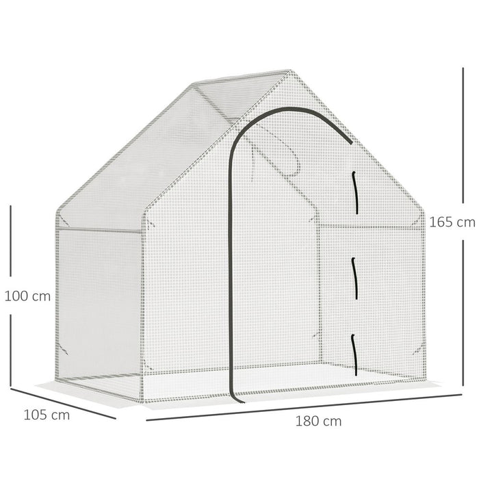 Premium Walk-In Greenhouse | 180x100x165cm | White | Steel Frame | Accessories Included