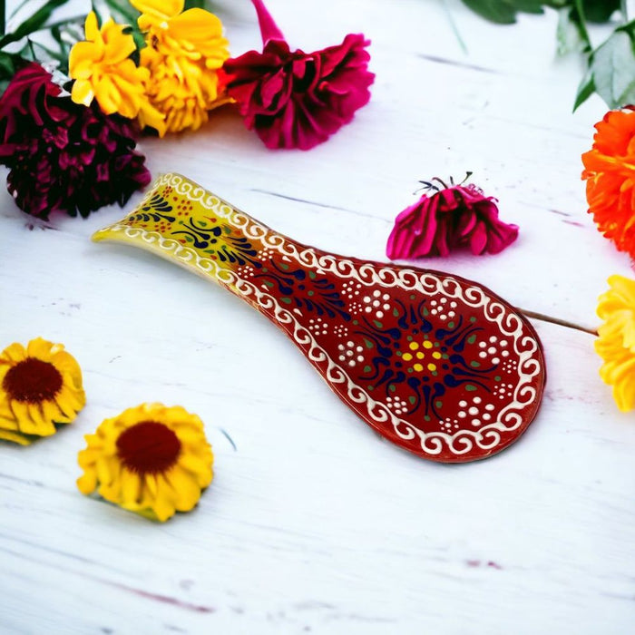 Ceramic Spoon Rest Flower Red 24cm