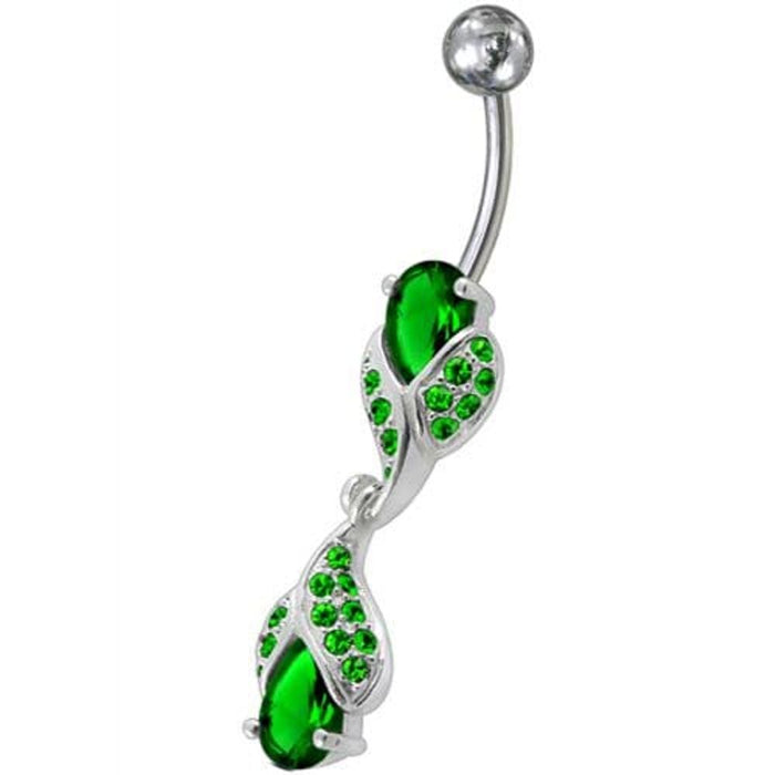 Fancy High Quality Zirconia Jeweled Dangling Banana Bar Navel Body Piercing Ring