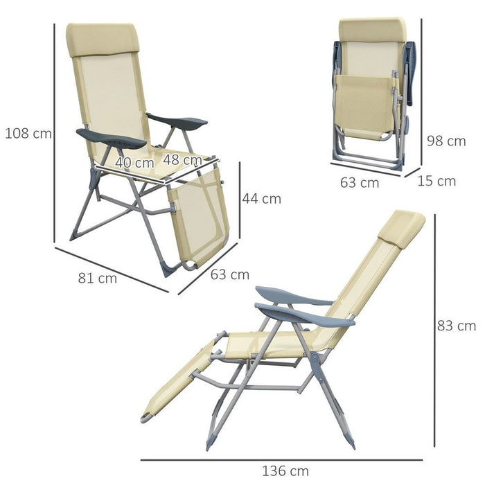 Premium Reclining Garden Chairs Set of 2 | Adjustable Backrest, Steel Frame, Breathable Mesh | Beige