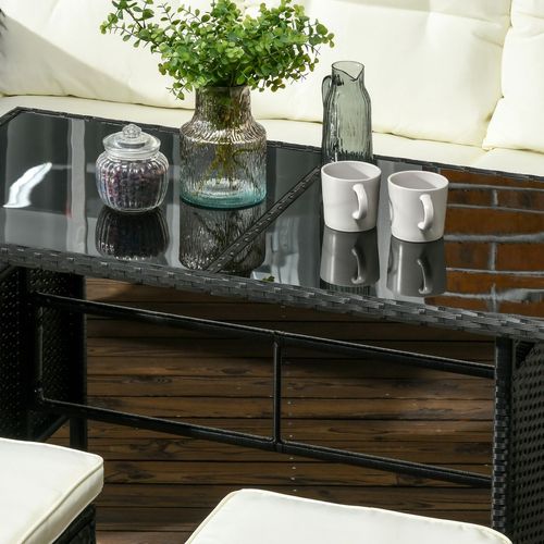 Outsunny Rattan Garden Furniture Sofa Set, 2 Armchairs 2 Footstools Table White