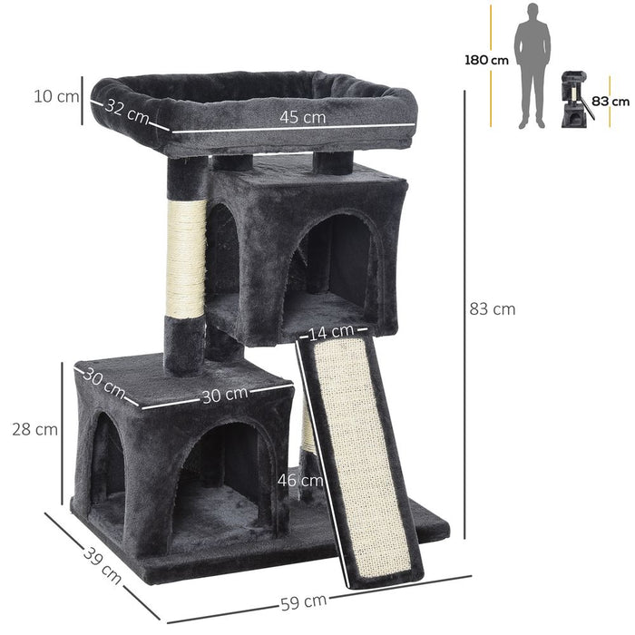 Premium Cat Rest & Play Tree - 2 House Perch Scratching Post - High-Quality, Durable - Black Pawhut