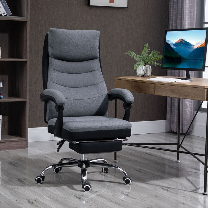 Vinsetto Office Chair Fabric Executive Desk Chair, 135° Reclining Computer Chair with Adjustable Height, Swivel Wheels and Retractable Footrest, Grey