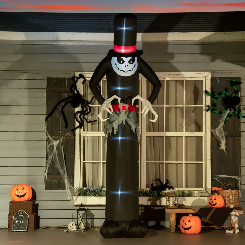 Outsunny Giant 10ft Halloween Inflatables Tall Ghost with Hat, Build-i ...