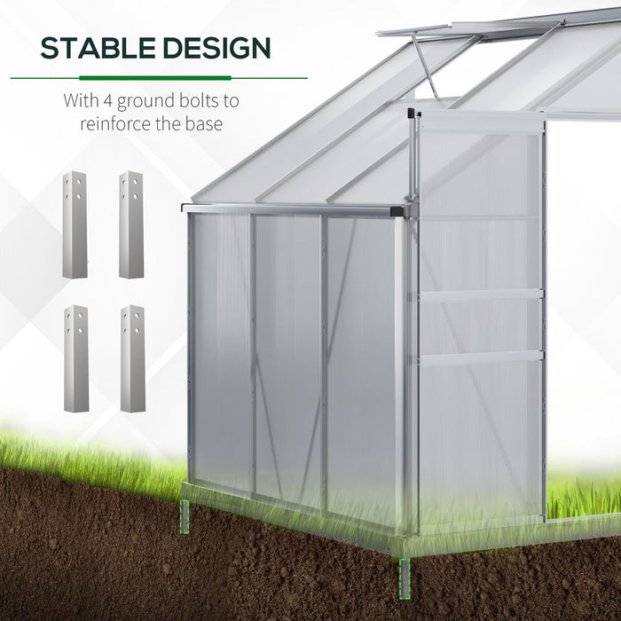 6 x 4ft Polycarbonate Greenhouse Aluminum Roof Vent, Rain Gutter Sliding Door,