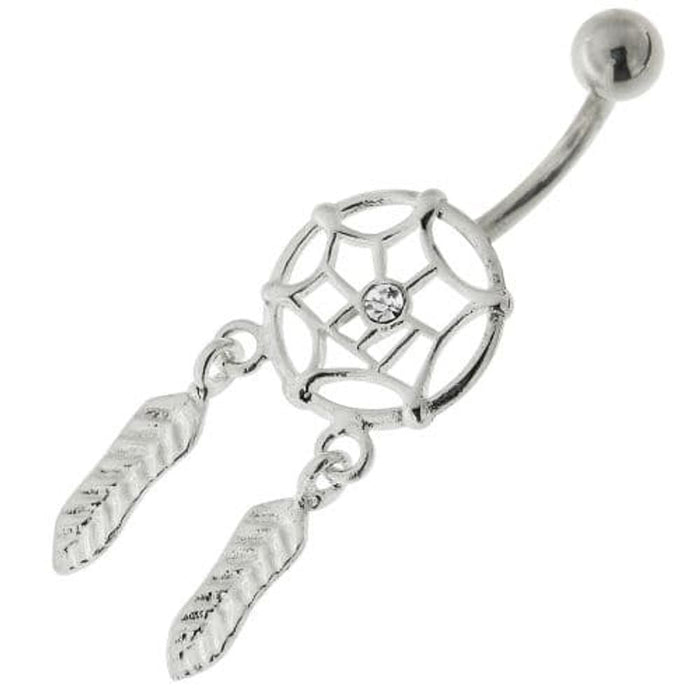 Center Jeweled Dream Catcher Sterling Silver Belly Button Ring