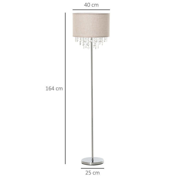 Premium Crystal Pendant Floor Lamp - Modern Steel Design - Silver & Cream - High Quality & Attention to Detail