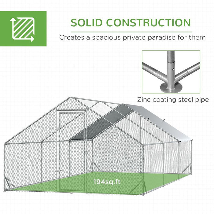 PawHut Walk In Chicken Run - High-Quality Galvanised Coop | 6x3x2m | Protect Your Pets | Durable Weather-Resistant Covers