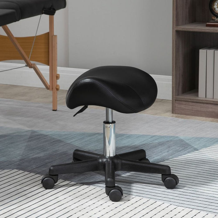 Saddle Stool PU Leather Adjustable Rolling Salon Chair Steel Frame for Massage